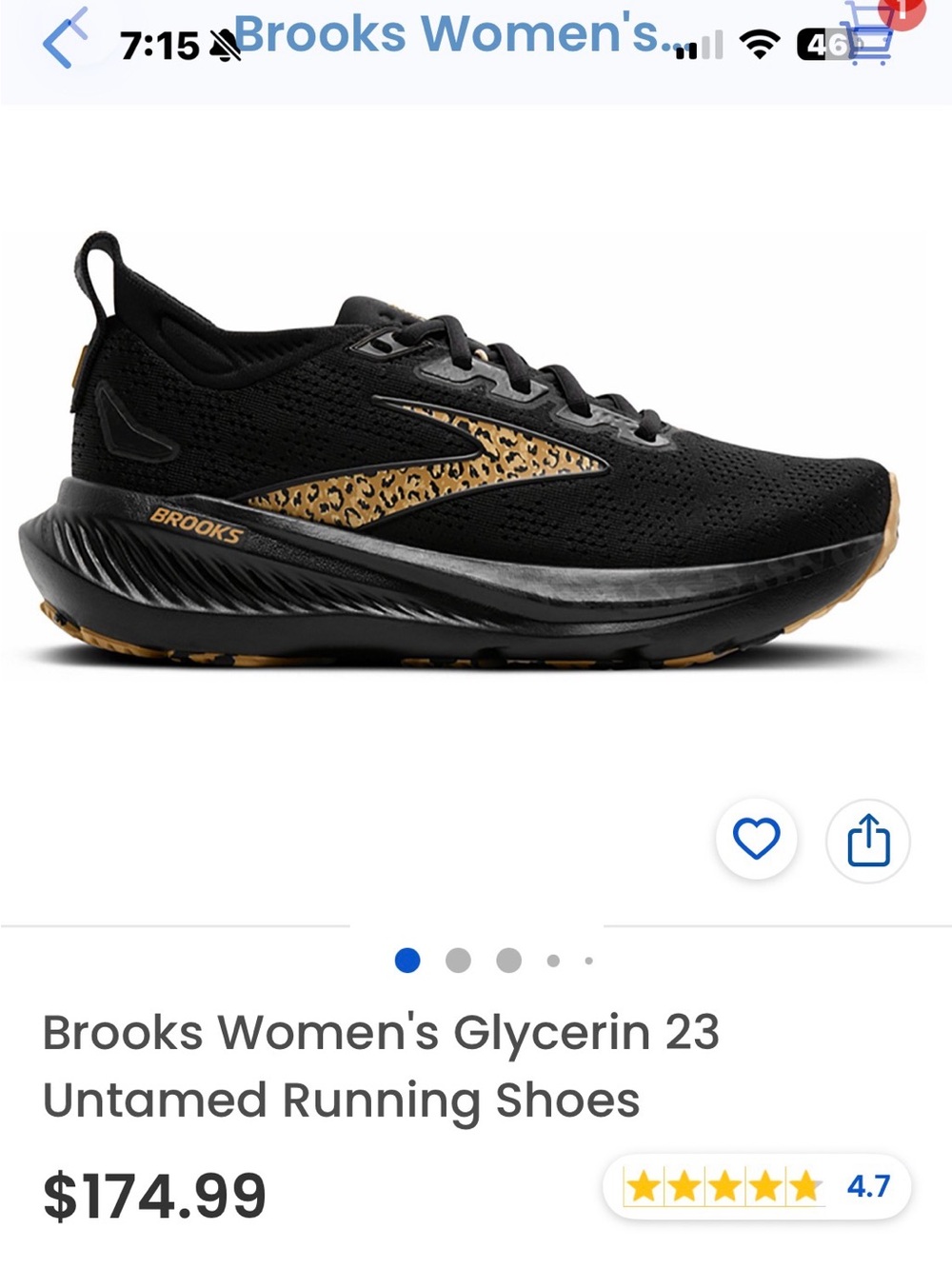 Brooks Women's Glycerin 23 Running Shoes - Black with Gold Leopard Accent